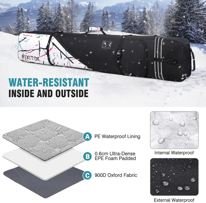 FIXITOK Snowboard & Ski Bag for Air Travel, Waterproof Full Padded Snowboard Bag Fit Board, Boots, Clothes, Helmet and Gear, Adjustable Length Ski Bag(157CM-181CM) - Image 5